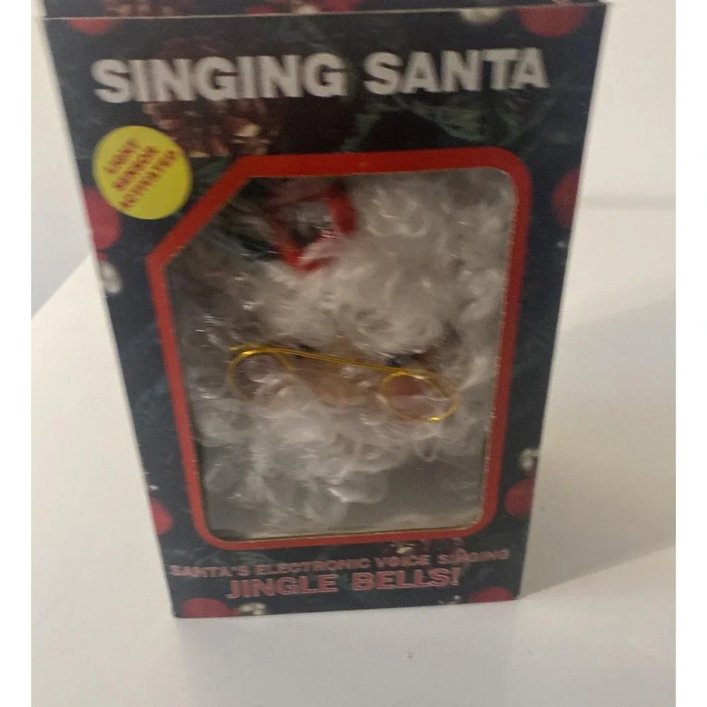 Vintage Christmas Singing Santa Head Light Sensor Jingle Bells Holiday Greetings